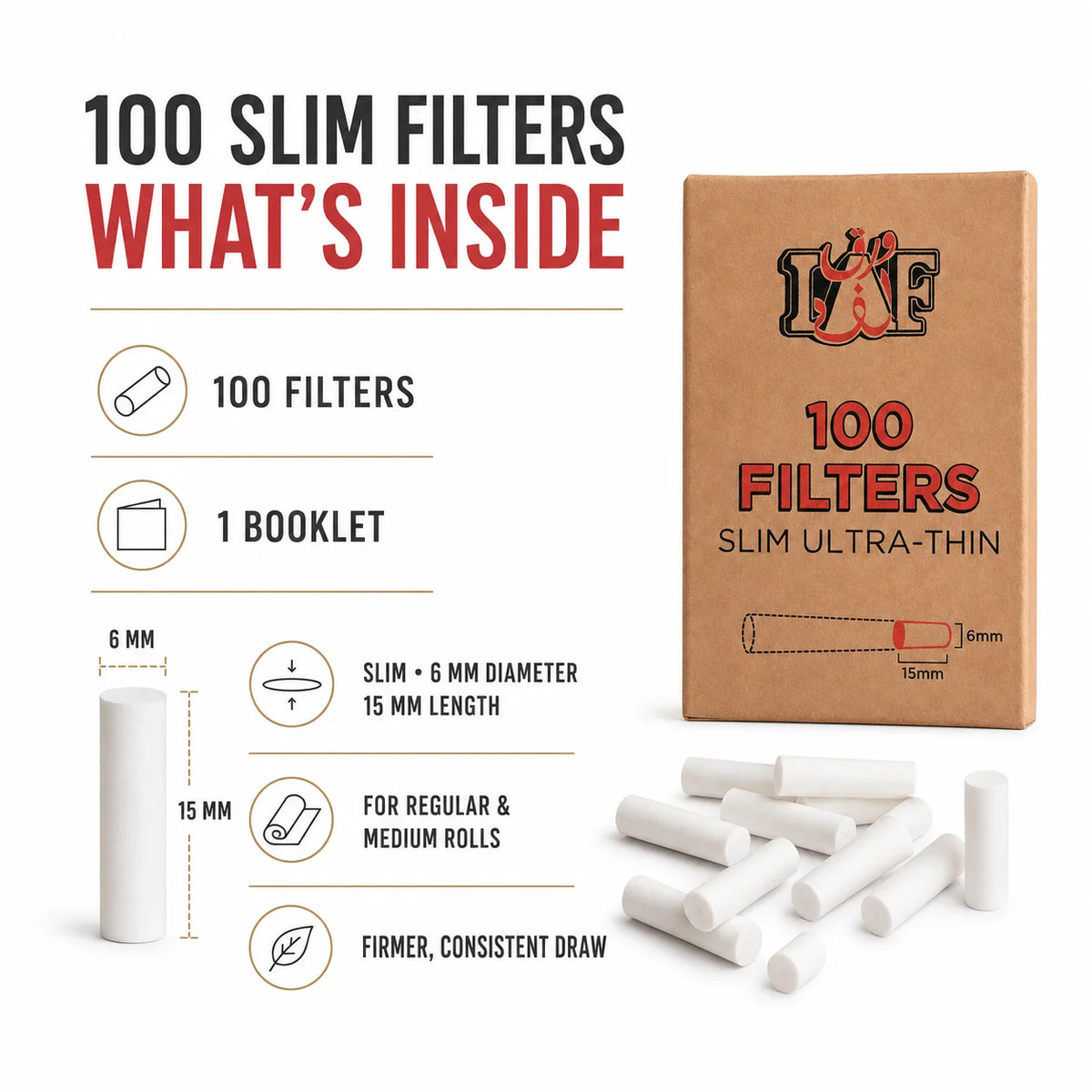 LAF Slim Ultra-Thin 6mm Rolling Filters Pack - 100Pcs