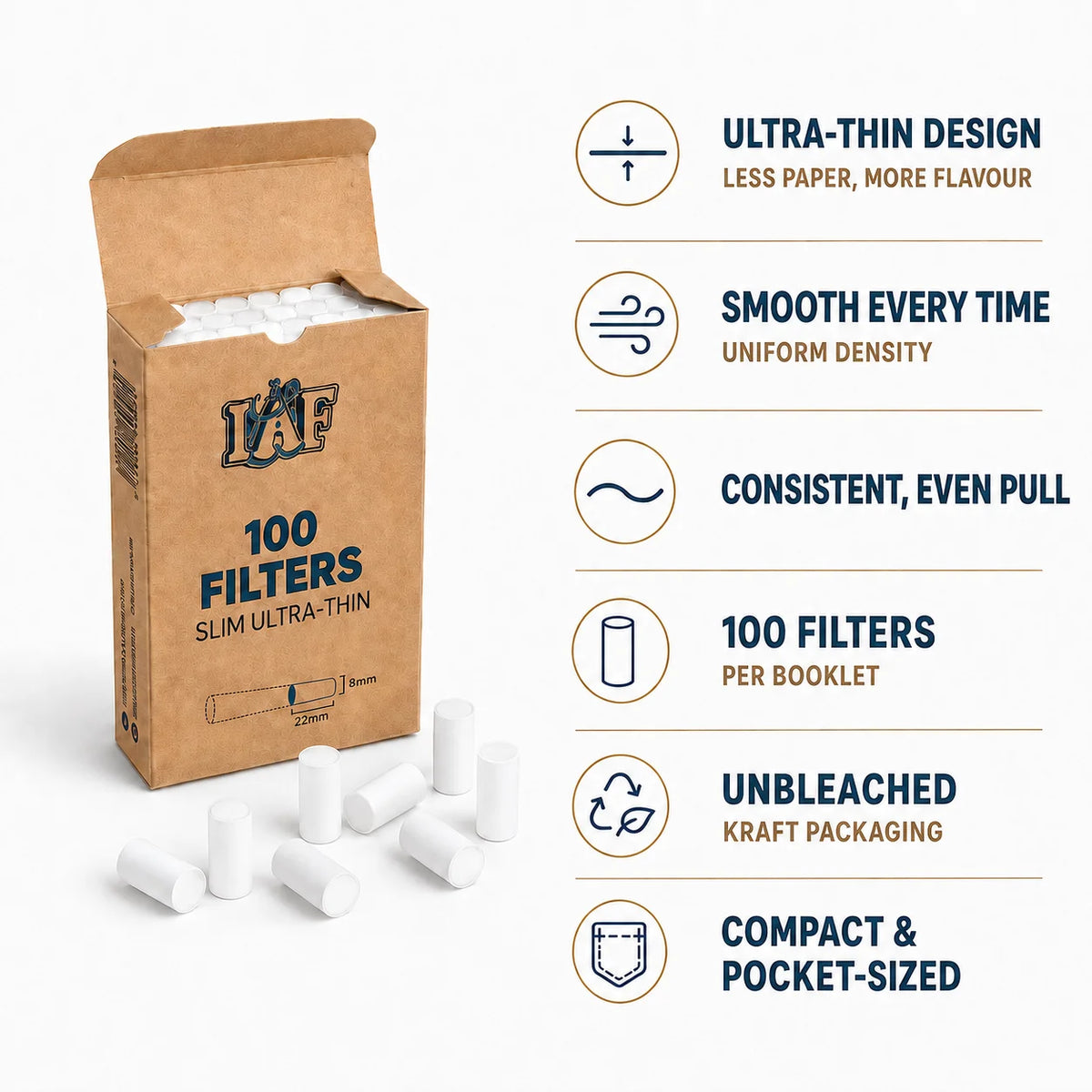LAF Slim Ultra-Thin 8mm Rolling Filters Pack
