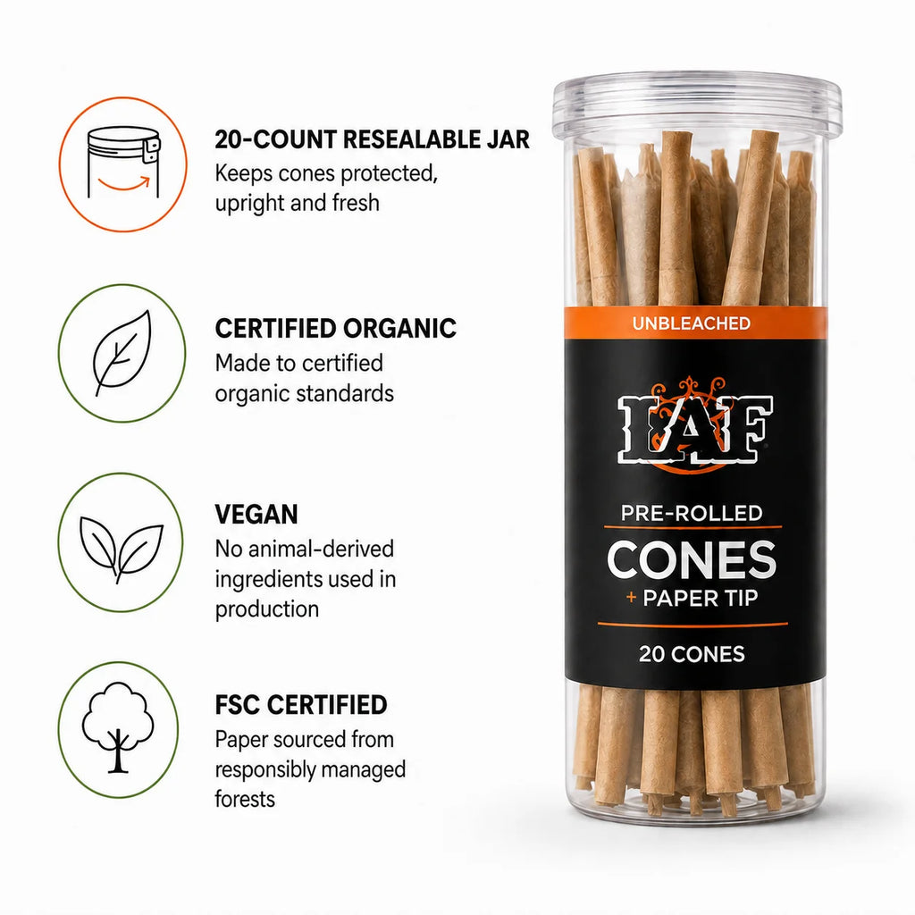 WarakLAF Unbleached Pre-Rolled Cones Jar - 20Pcs