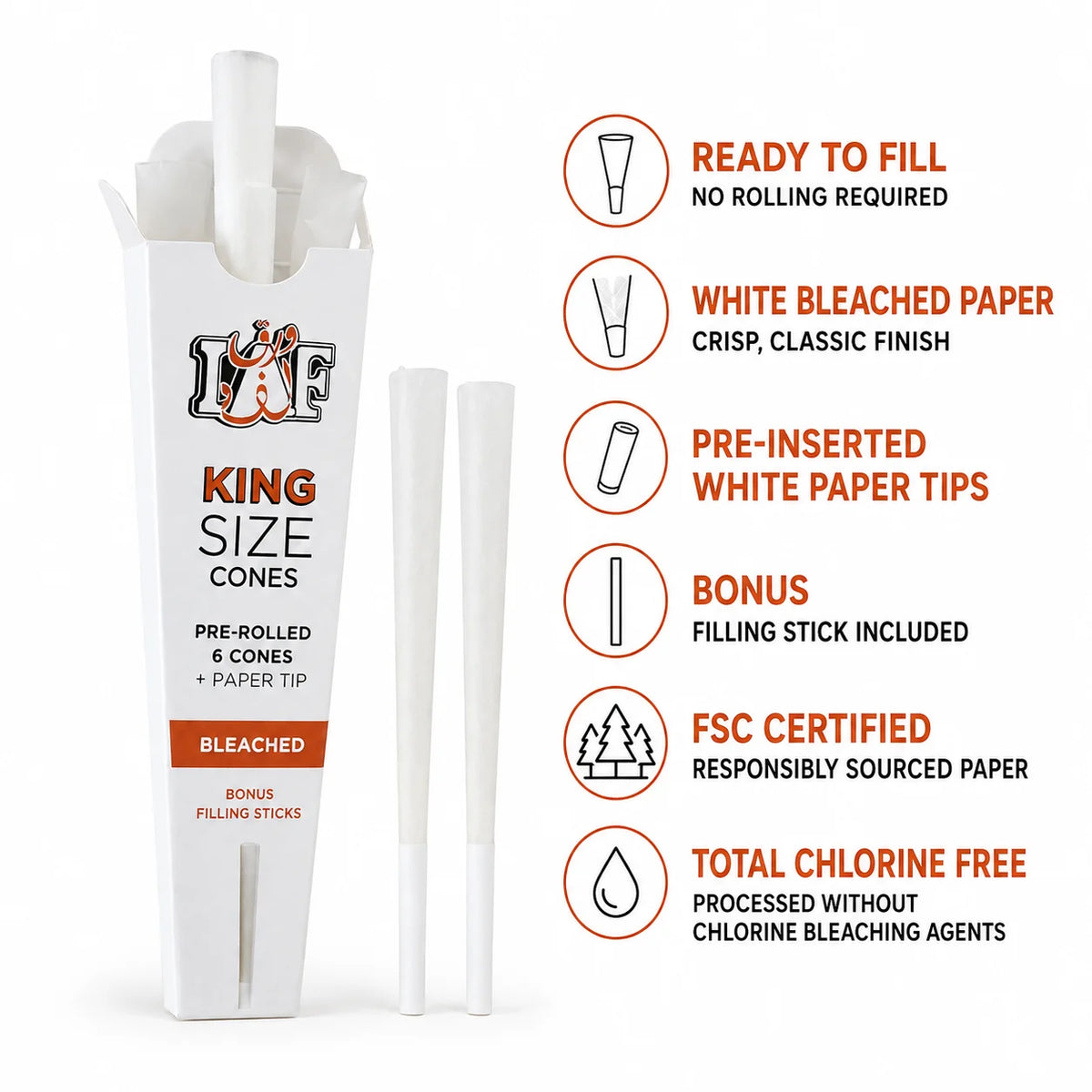 WarakLAF Classic White Pre-Rolled Cones Pack - 6Pcs
