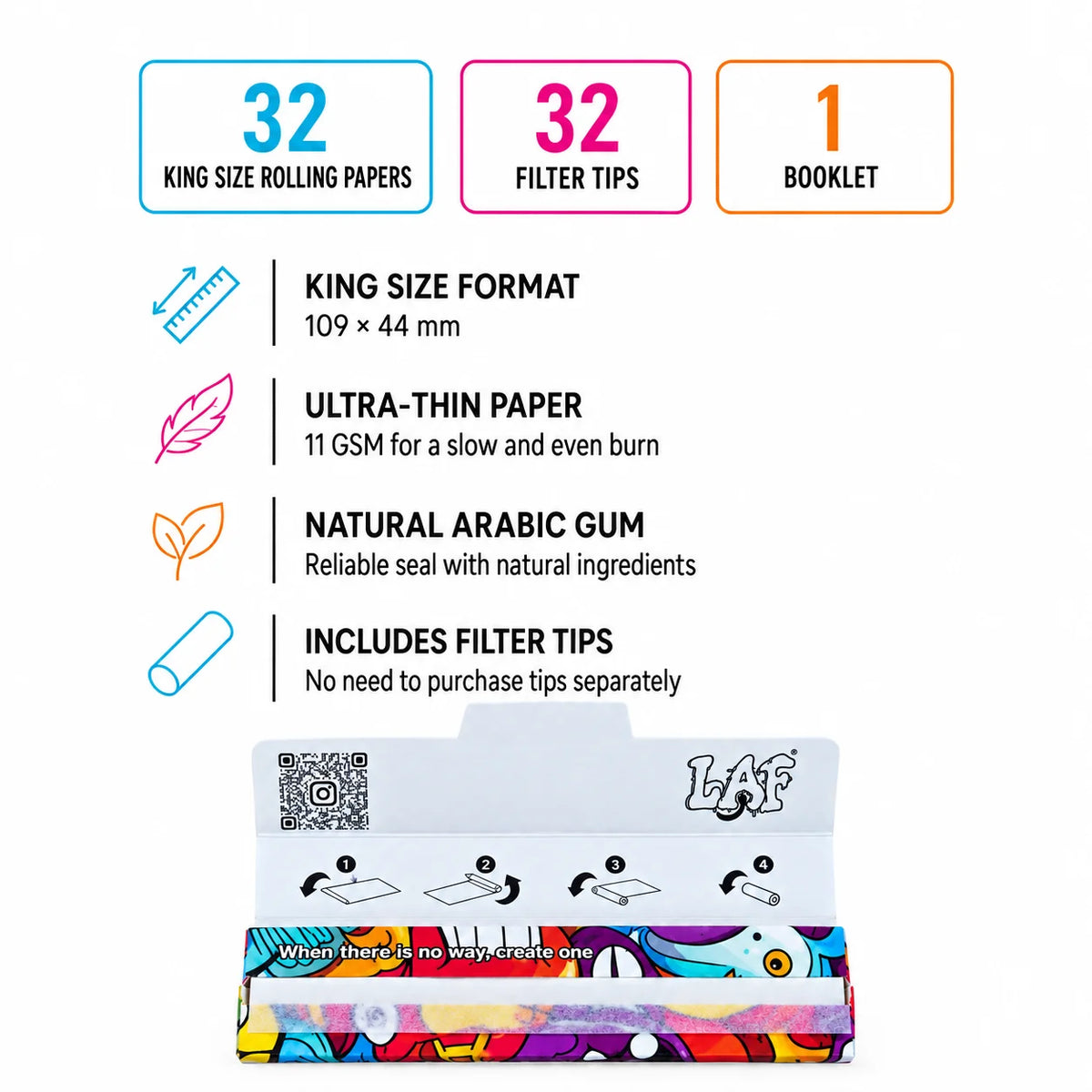 WarakLAF Sponge Classic White King Size Rolling Papers with Tips