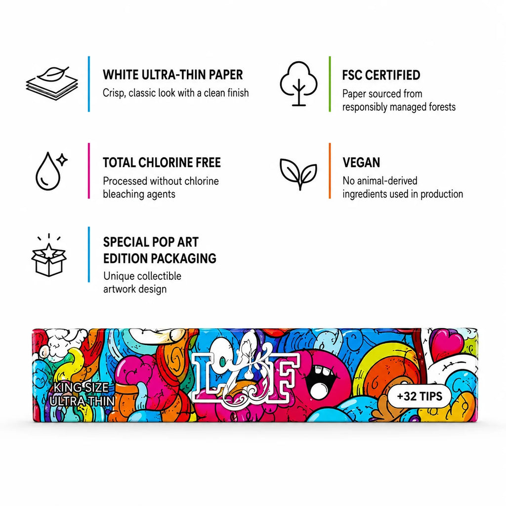 WarakLAF Sponge Classic White King Size Rolling Papers with Tips