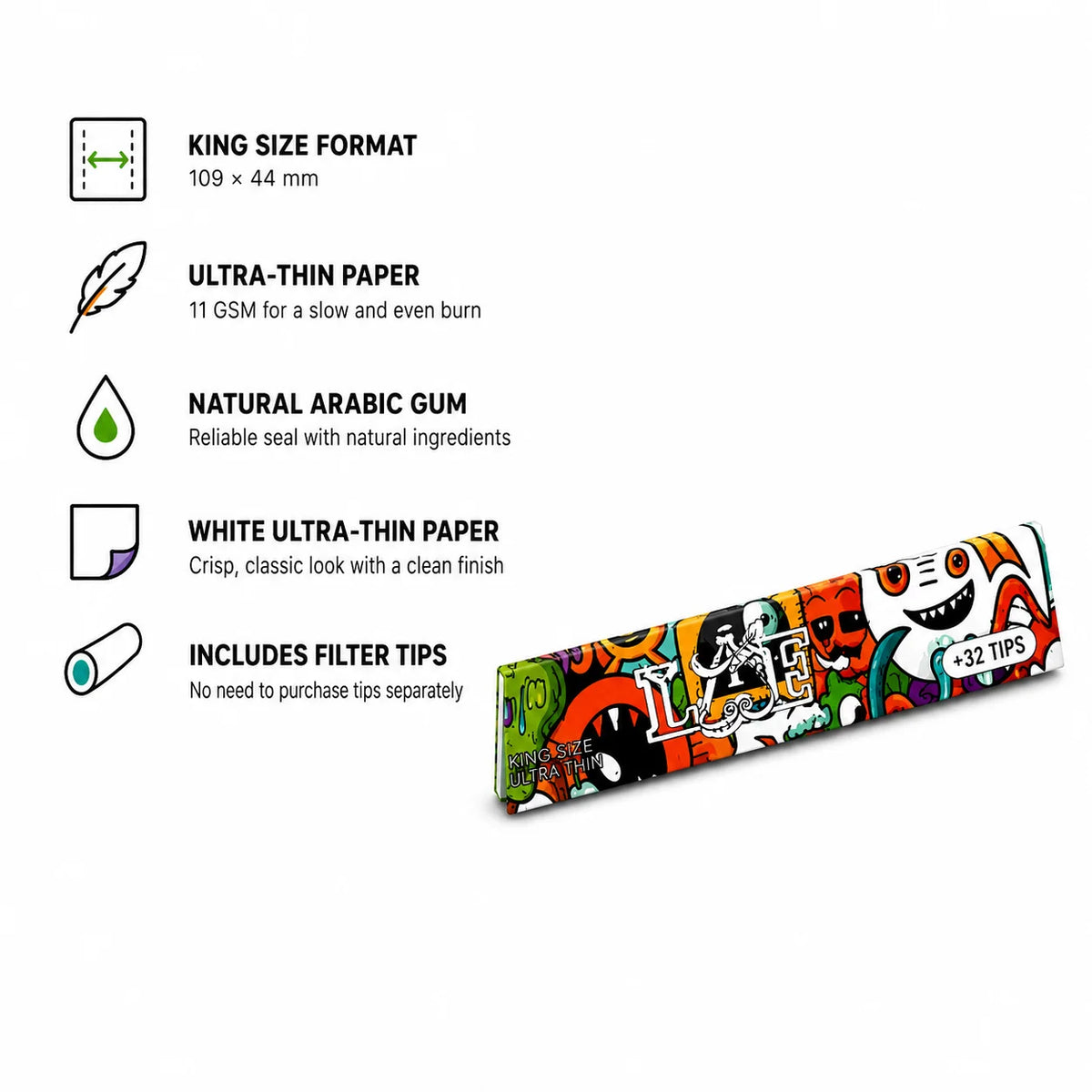 WarakLAF Monster Classic White King Size Rolling Papers with Tips