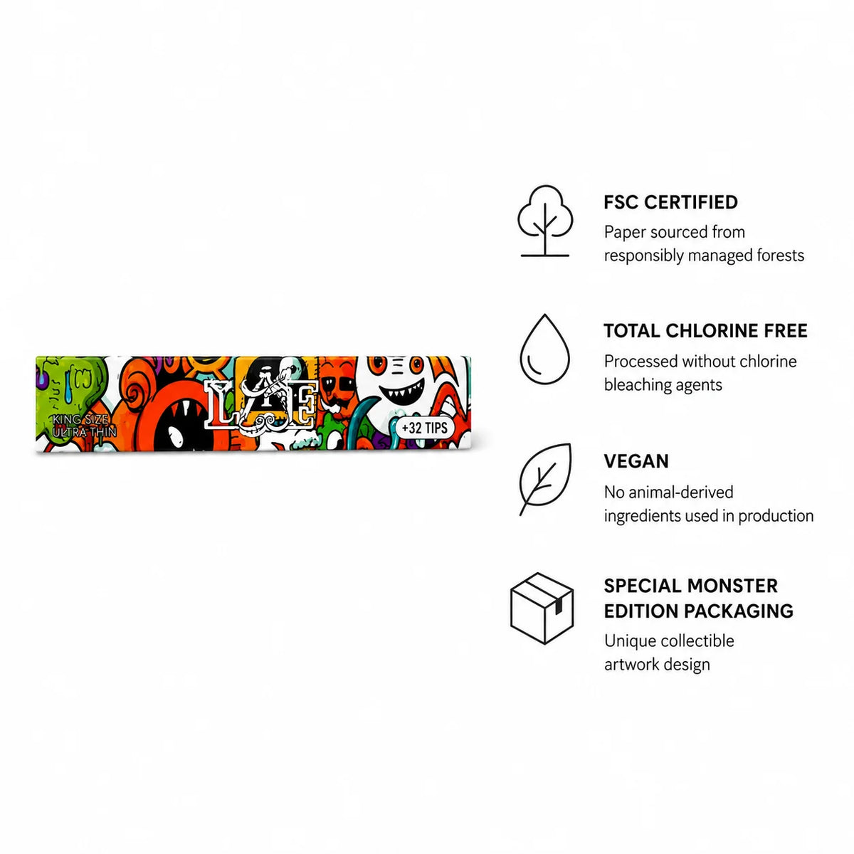 WarakLAF Monster Classic White King Size Rolling Papers with Tips