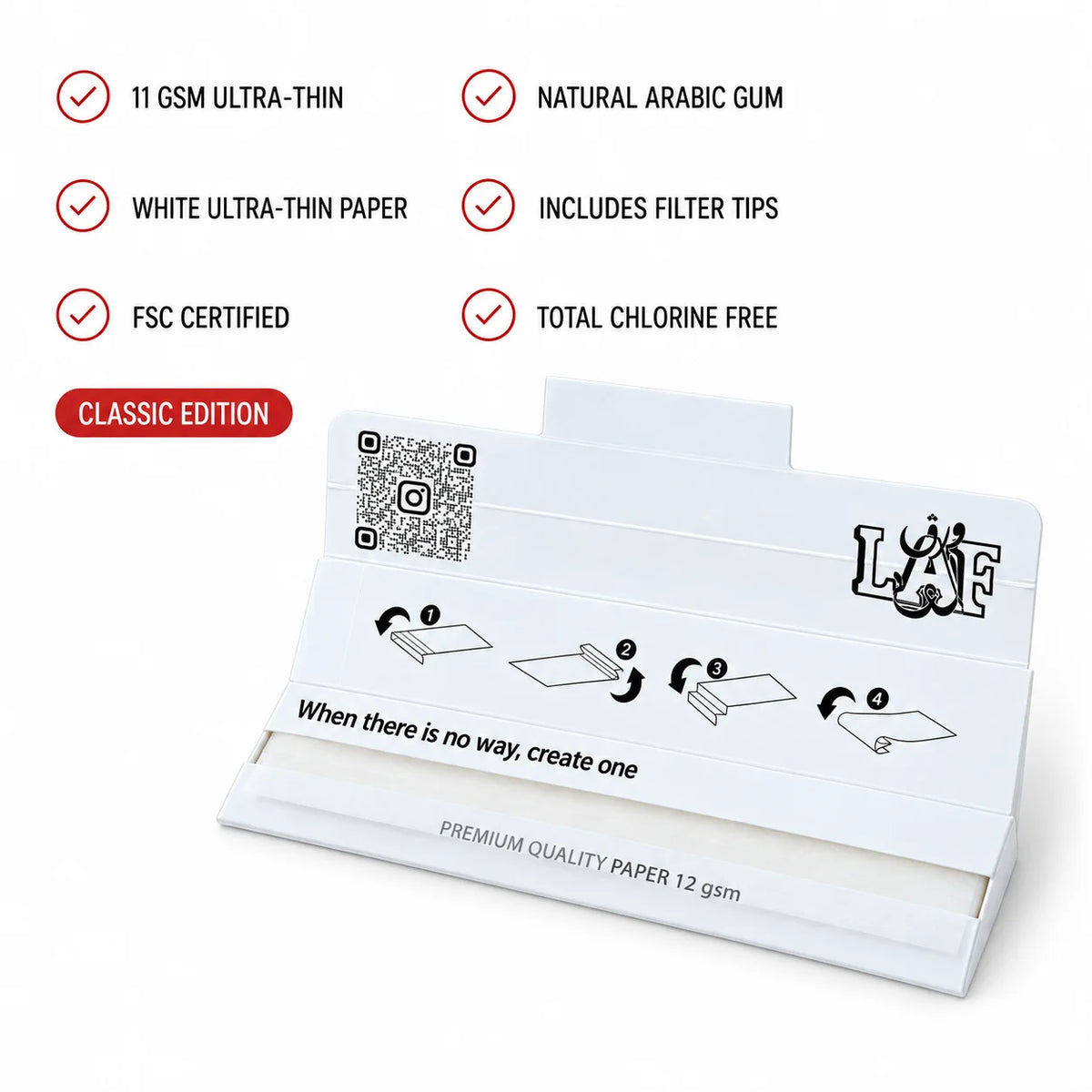 WarakLAF White Ultra-Thin King Size Rolling Papers with Tips
